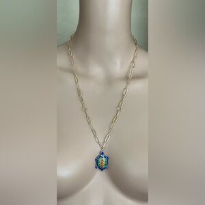 26 inch paper clip necklace with turtle pendant